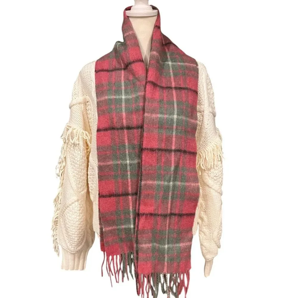 SCOTTISH COLLECTION 100% Lambswool Scarf Pink/Green Plaid